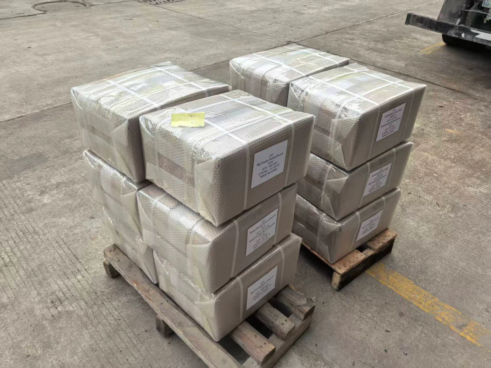 Packed cartons of JOY diamond segments on pallet, ready to ship